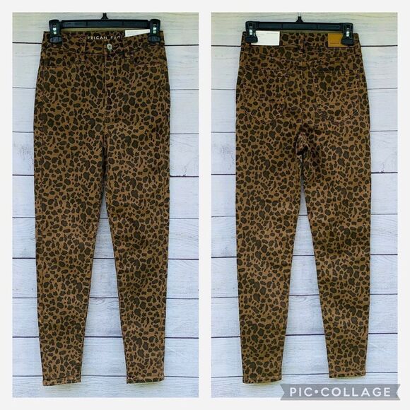 AMERICAN EAGLE Leopard Curvy Super Hi-Rise Jeggins Size 0 Short - Picture 1 of 5